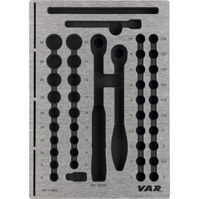 VAR | Tool tray for ratchet wrench set and torque wrench with pre-cut zone