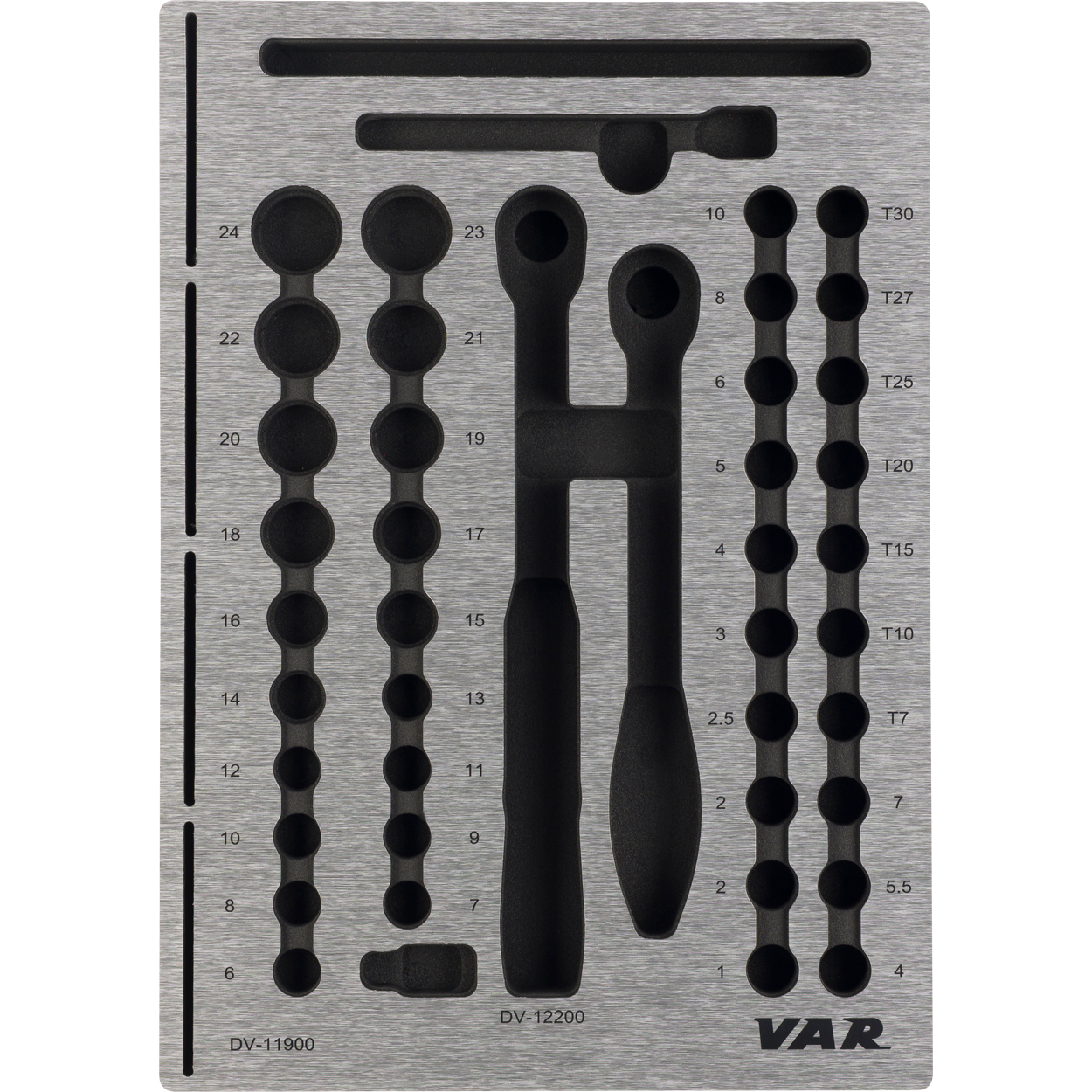 VAR | Tool tray for ratchet wrench set and torque wrench with pre-cut zone
